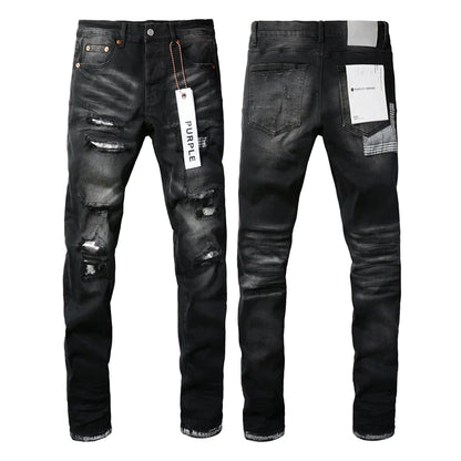 Men's Black Ripped Stretch Stiletto Jeans