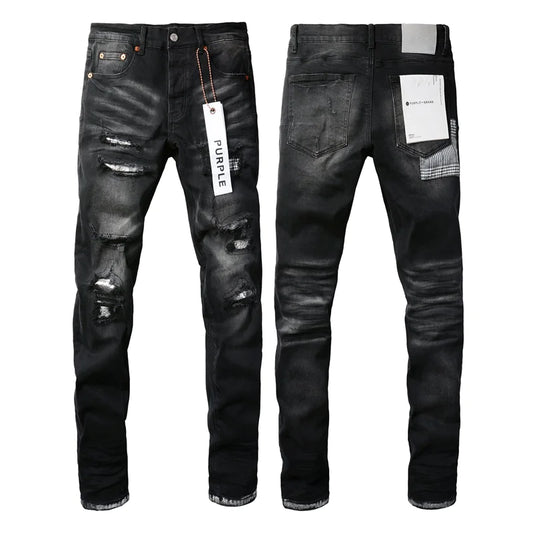 Men's Black Ripped Stretch Stiletto Jeans