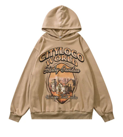 Hip Hop Retro Cartoon Print Hoodie