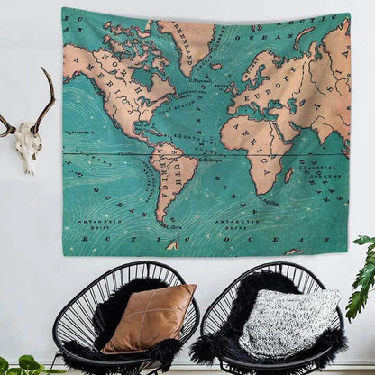 Global Map Print Tapestry