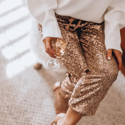 High-Waisted Sequin Harem Pants