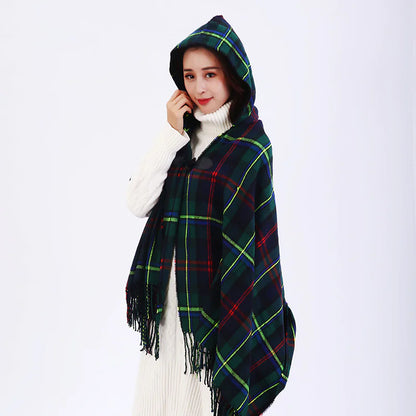 Chic Plaid Travel Cape with Horn Buttons
