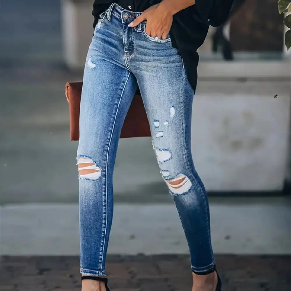 High Rise Retro Skinny Ripped Jeans