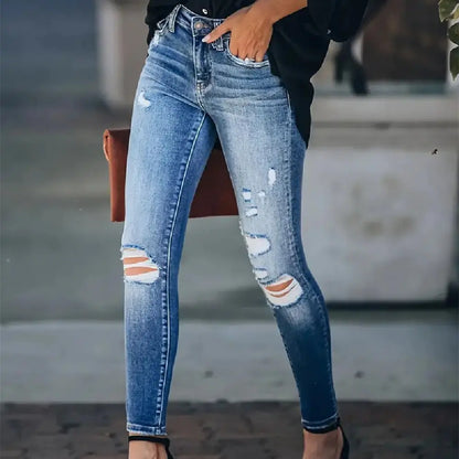 High Rise Retro Skinny Ripped Jeans