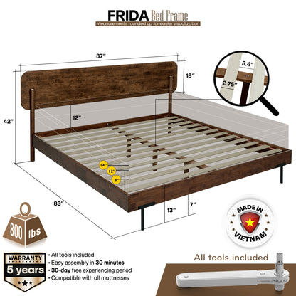 Frida Deluxe Solid Wood Bed Frame - Premium Quality Craftsmanship and Timeless Elegance