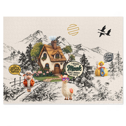 Earth Countryside Cottage Jigsaw Puzzle with Tin — Whimsical Farm Animals & Mountains (Includes Tin)