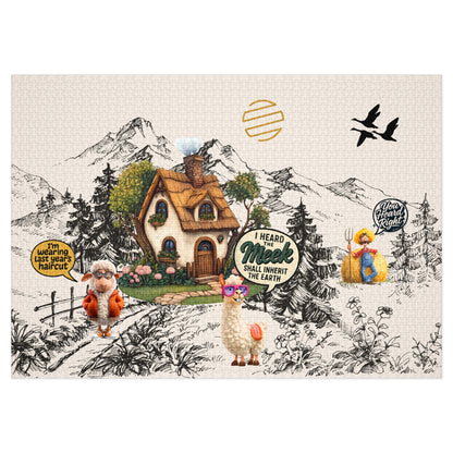 Earth Countryside Cottage Jigsaw Puzzle with Tin — Whimsical Farm Animals & Mountains (Includes Tin)