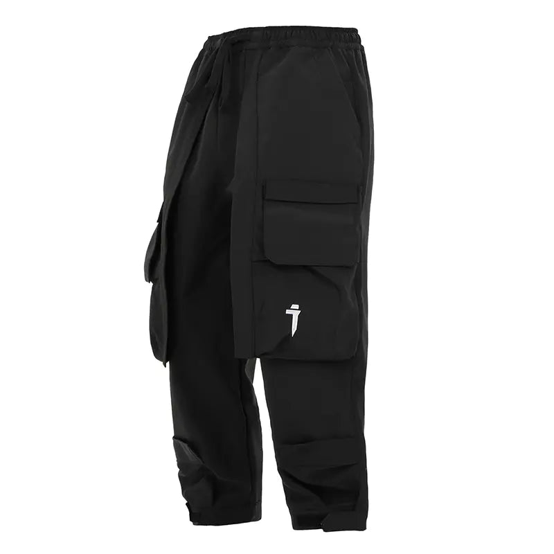 Men's Casual Black Multi-pocket Loose Trousers