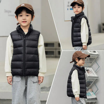 Kids Lightweight Down Vest with Stand Collar (90% White Duck Down)