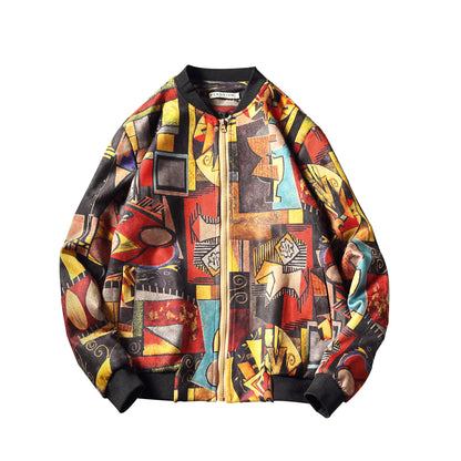 Men's Floral Print Stand Collar Jacket