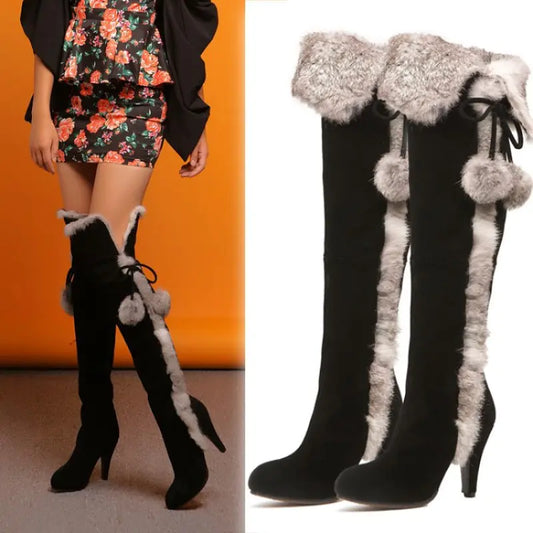 Women's Over-the-Knee Women's Fleece Hare Fur Boots