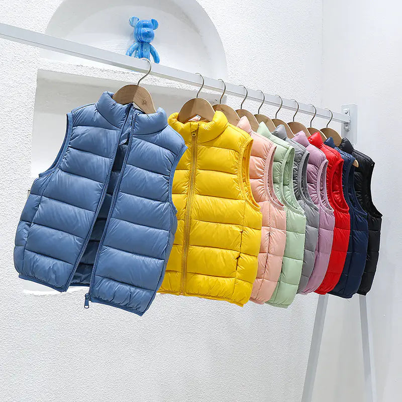Kids Lightweight Down Vest with Stand Collar (90% White Duck Down)