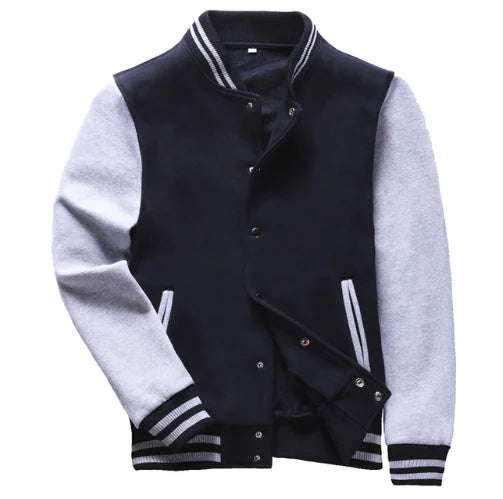 Men's Thick Baseball Jacket with Stand Collar