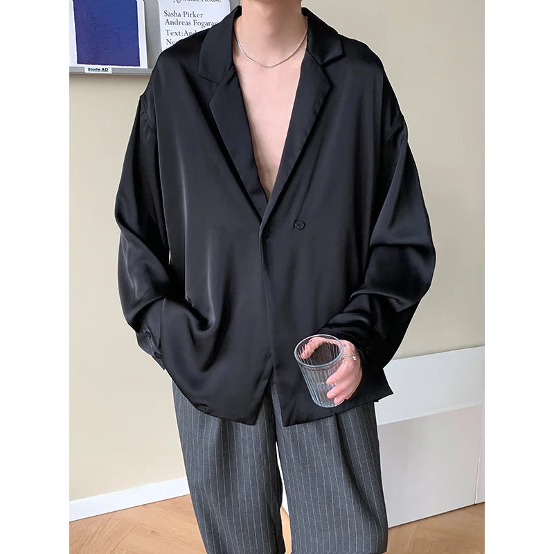 Men's Silk Korean Blazer | Black & White