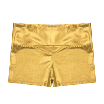 Kids Metallic Shiny High Waist Dance Shorts - Girls