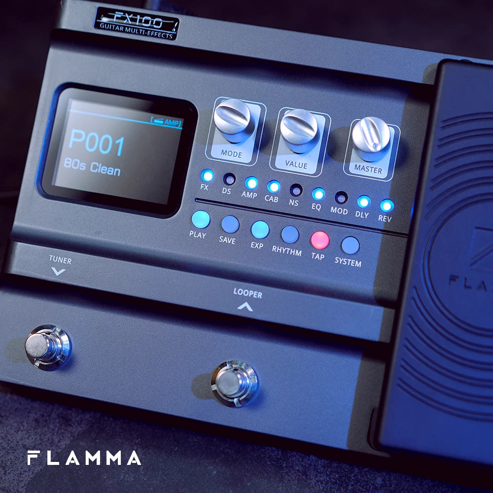 FLAMMA FX100 Multi Effects Processor Guitar Pedal with 151 Effects 200 preset 80s Looper 55 Amp Modeling  Expression pedal