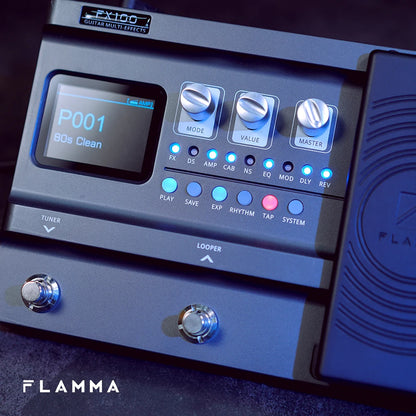 FLAMMA FX100 Multi Effects Processor Guitar Pedal with 151 Effects 200 preset 80s Looper 55 Amp Modeling  Expression pedal
