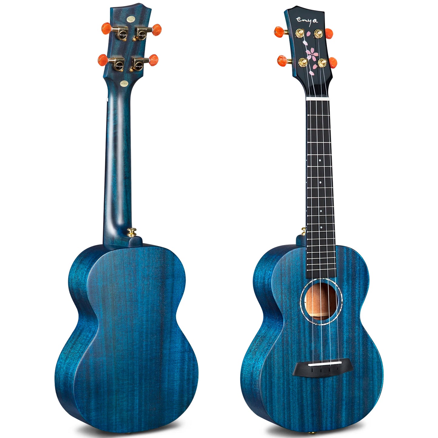 Enya Concert Ukulele 23" MS All Solid Mahogany with Cherry Blossom Pattern - Bundle Case