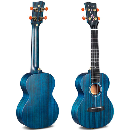 Enya Concert Ukulele 23" MS All Solid Mahogany with Cherry Blossom Pattern - Bundle Case