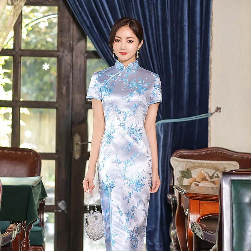 Women's Elegant Vintage Mandarin Collar Chinese Satin Dress