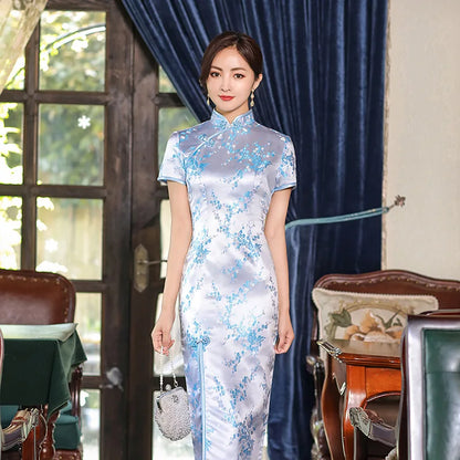Women's Elegant Vintage Mandarin Collar Chinese Satin Dress