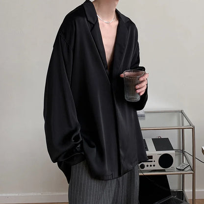 Men's Silk Korean Blazer | Black & White