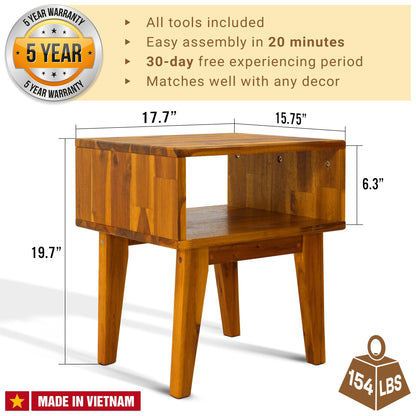 Acacia Serena Solid Wood Nightstand - Elegant and Durable Bedside Storage