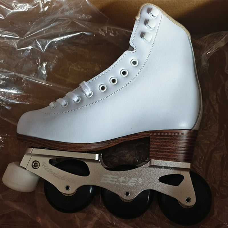 Feng Quan Professional 3 Wheel Inline Skates – Figure Roller Blades with Front Brake Stopper for Outdoor Skating