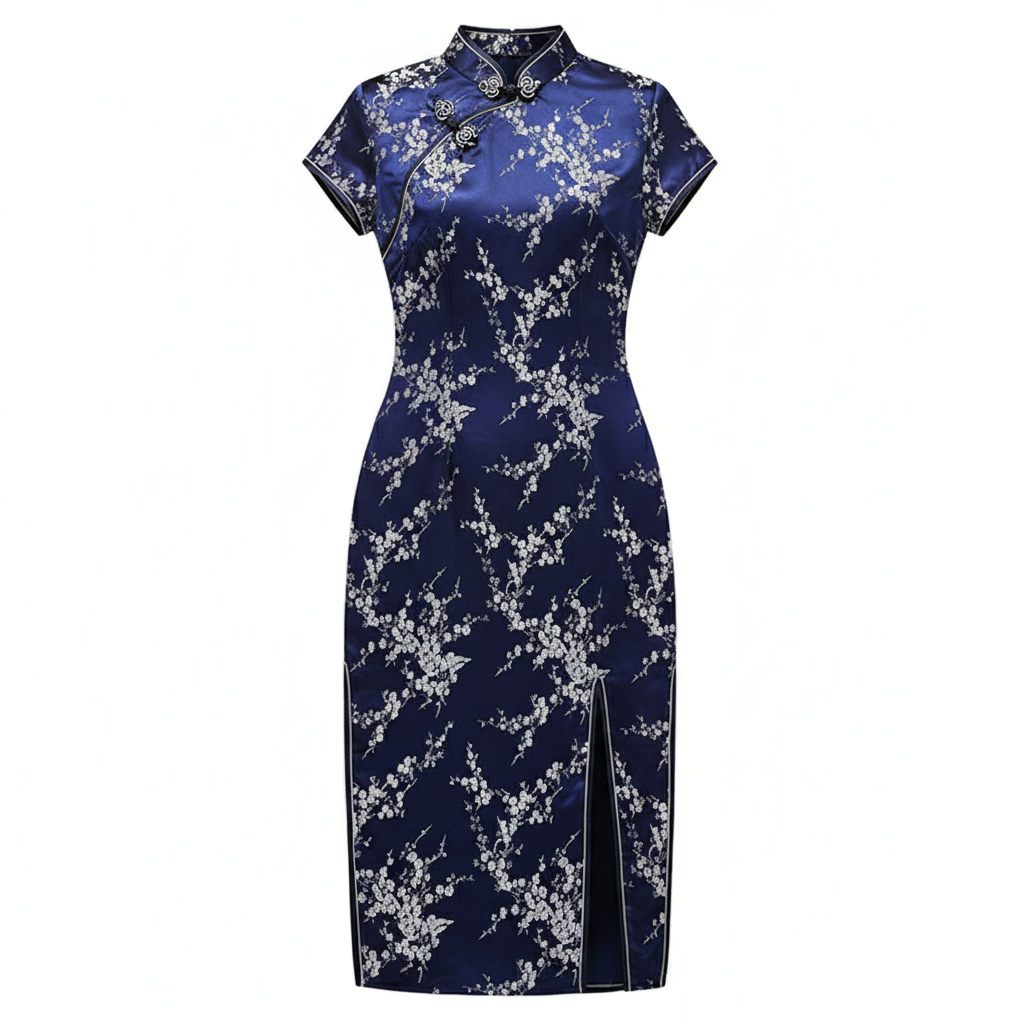 Women's Elegant Vintage Mandarin Collar Chinese Satin Dress