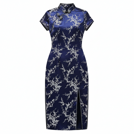 Women's Elegant Vintage Mandarin Collar Chinese Satin Dress