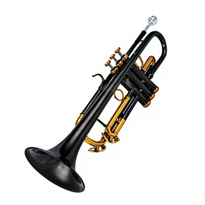 Salinte Professional Grade Beginner-Friendly BB Tone Brass Trumpet Gold Lacquer Finish - Small Size for Children's Band | Black