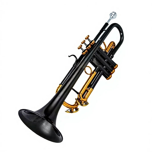Salinte Professional Grade Beginner-Friendly BB Tone Brass Trumpet Gold Lacquer Finish - Small Size for Children's Band | Black