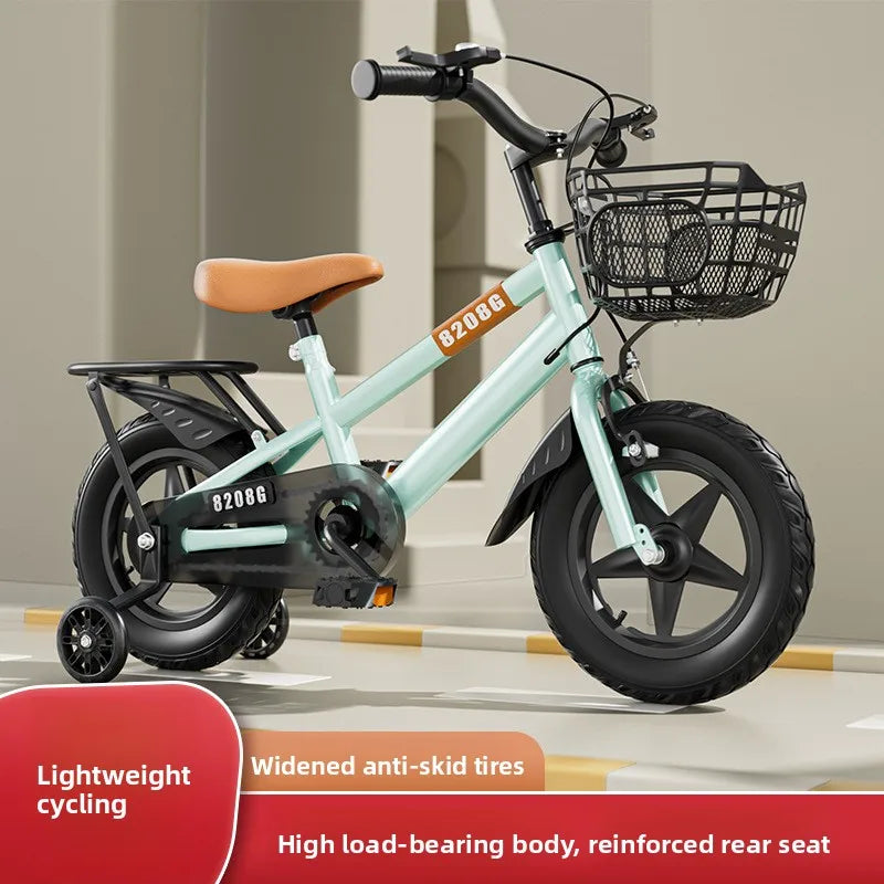 Children's Bicycle for Ages 12-14 with Training Wheels Front Basket 12-Inch Wheel No Gears