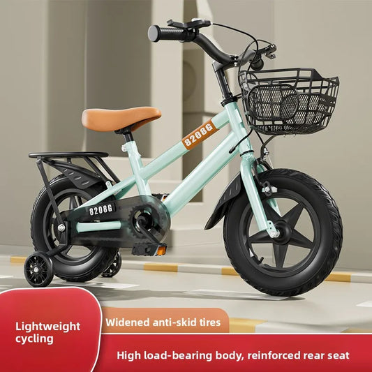 Children's Bicycle for Ages 12-14 with Training Wheels Front Basket 12-Inch Wheel No Gears