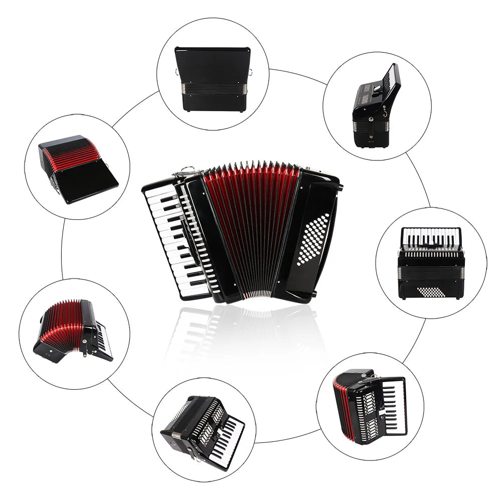 26-Key Accordion Concertina, 48 Bass, 3-Chorus Professional Accordion for Beginners & Performers