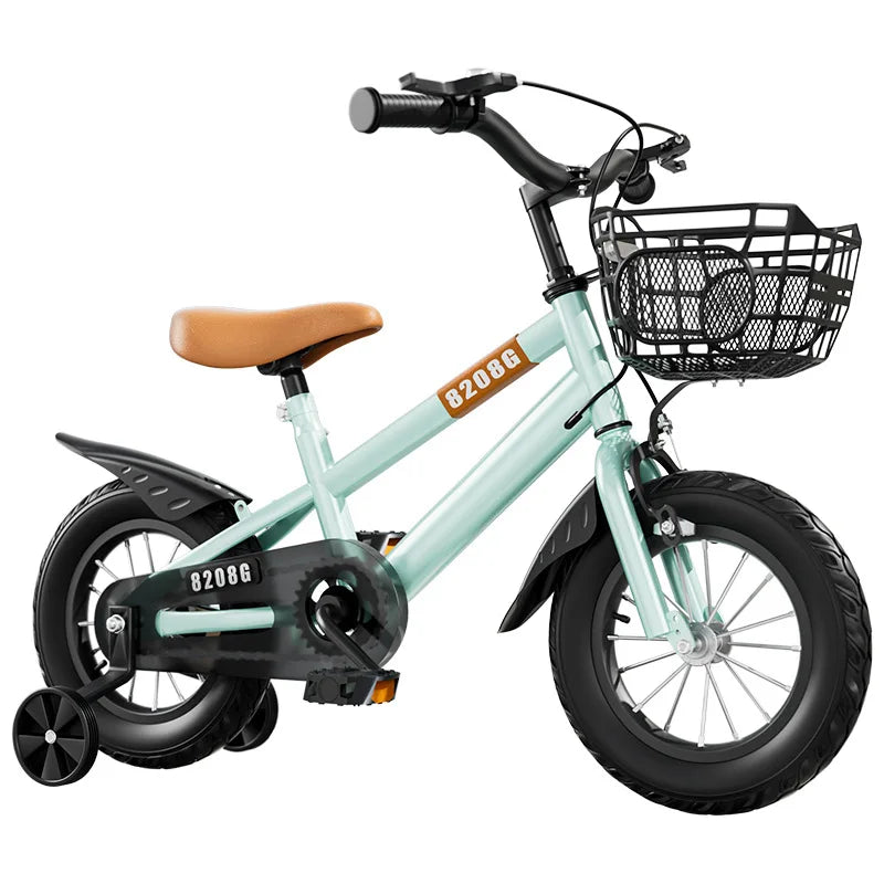 Children's Bicycle for Ages 12-14 with Training Wheels Front Basket 12-Inch Wheel No Gears