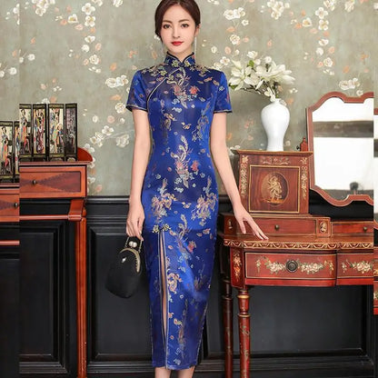 Women's Elegant Vintage Mandarin Collar Chinese Satin Dress