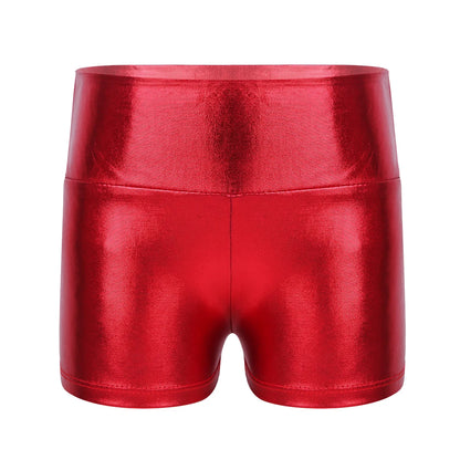 Kids Metallic Shiny High Waist Dance Shorts - Girls