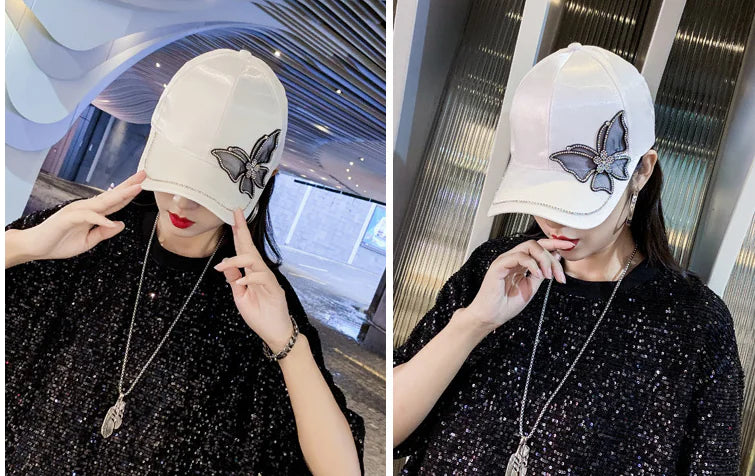 Women's Baseball Cap with Rhinestone Butterfly Embroidery