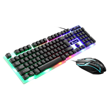 USB Wired PC Rainbow Colorful LED Backlit Gaming Keyboard Mouse Set