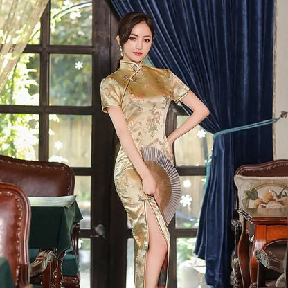 Women's Elegant Vintage Mandarin Collar Chinese Satin Dress