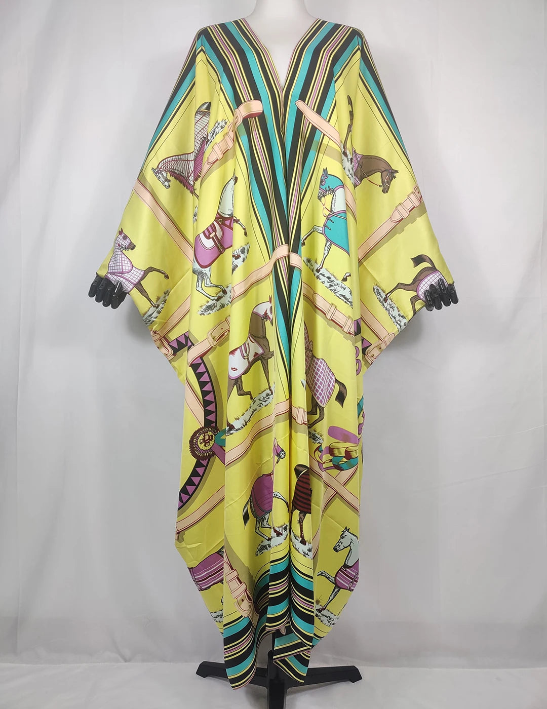African Twill Silk Animal Printed Swimwear Kaftan Dress