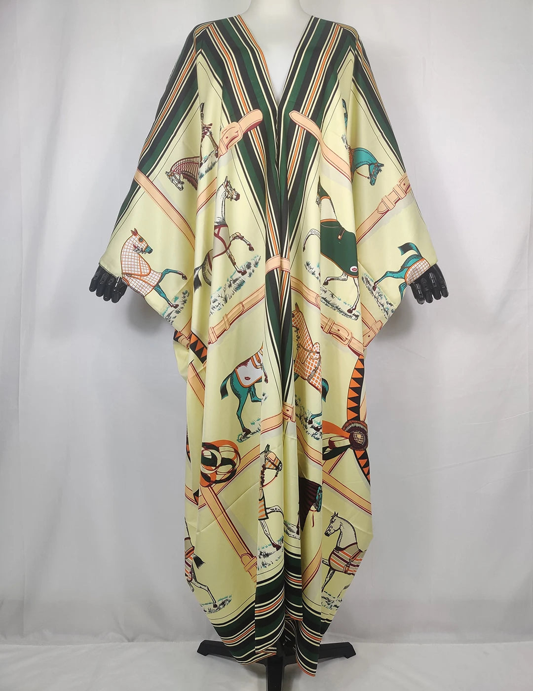African Twill Silk Animal Printed Swimwear Kaftan Dress