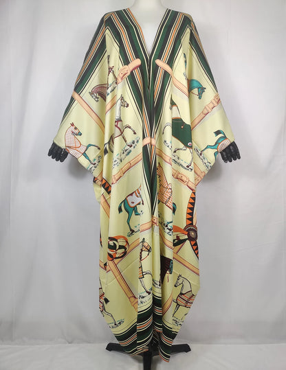 African Twill Silk Animal Printed Swimwear Kaftan Dress