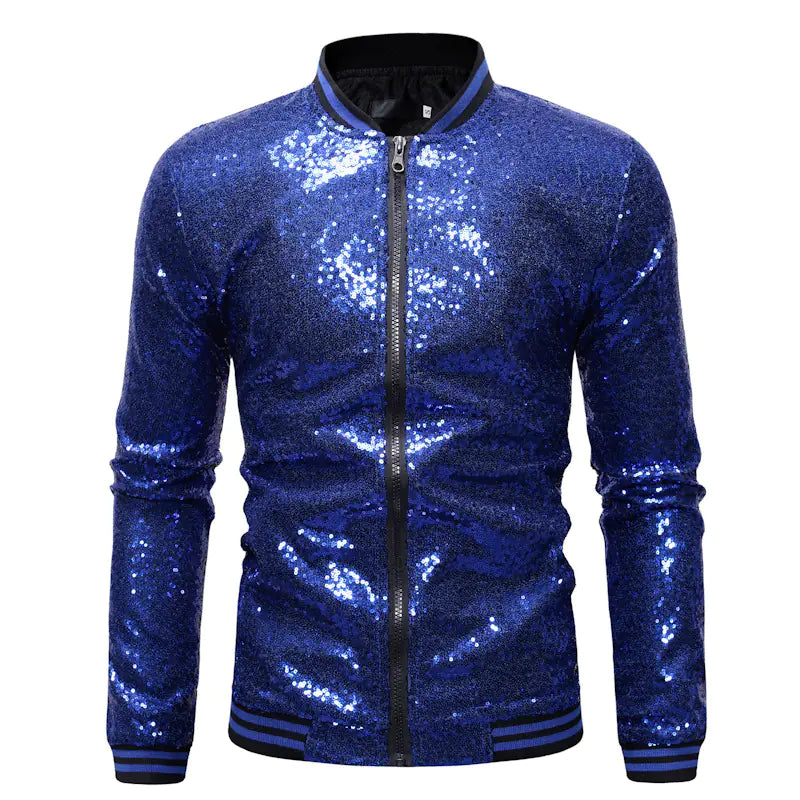 Glittery Stand Collar Baseball Jacket