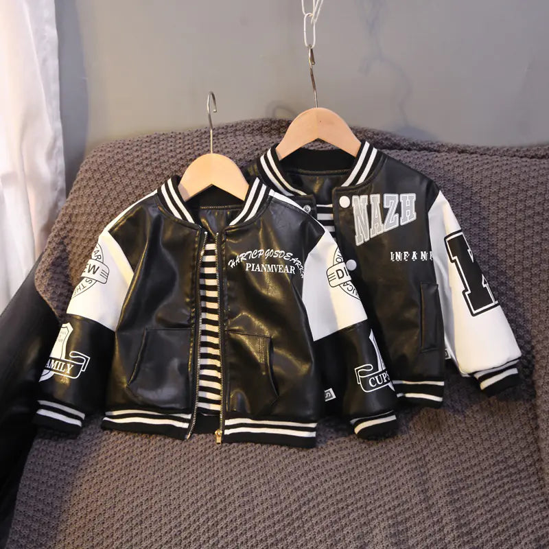 Baby Boys Letter Print Baseball Jacket with Stripes