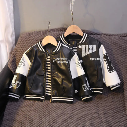 Baby Boys Letter Print Baseball Jacket with Stripes