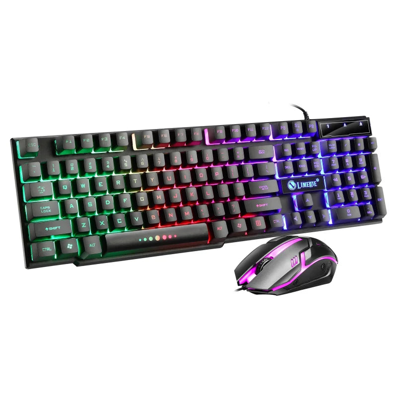 USB Wired PC Rainbow Colorful LED Backlit Gaming Keyboard Mouse Set