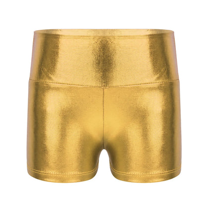 Kids Metallic Shiny High Waist Dance Shorts - Girls
