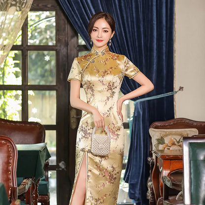 Women's Elegant Vintage Mandarin Collar Chinese Satin Dress
